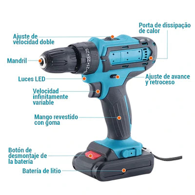 Combo Taladro Inalámbrico 24v - FuerzaPro 3 en 1 [27 piezas + estuche]